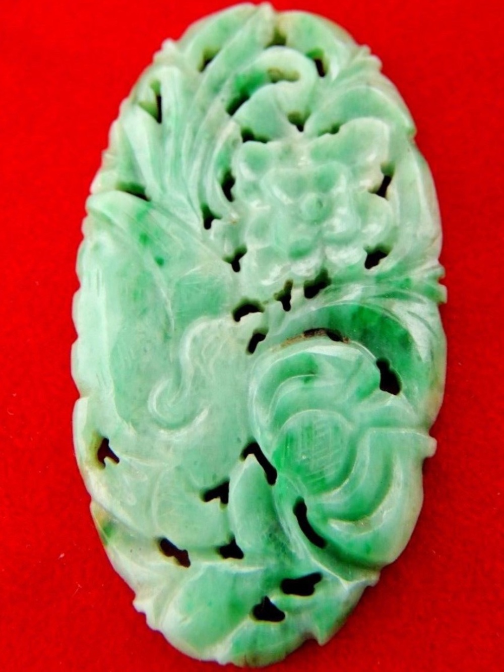 Vintage Estate Natural Hand Carved Jade Plaque Pendant